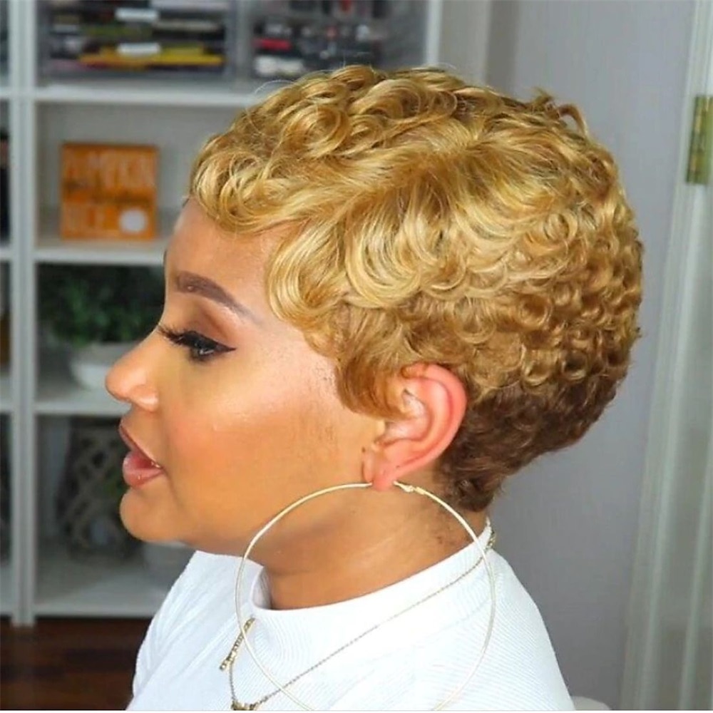 Synthetic Wig Curly Pixie Cut Machine Made Wig Short A1 Synthetic Hair Women's Soft Party Easy to Carry Blonde  Daily Wear  Party  Evening  Daily Christmas Party Wigs 2023 - US $14.49 –P4