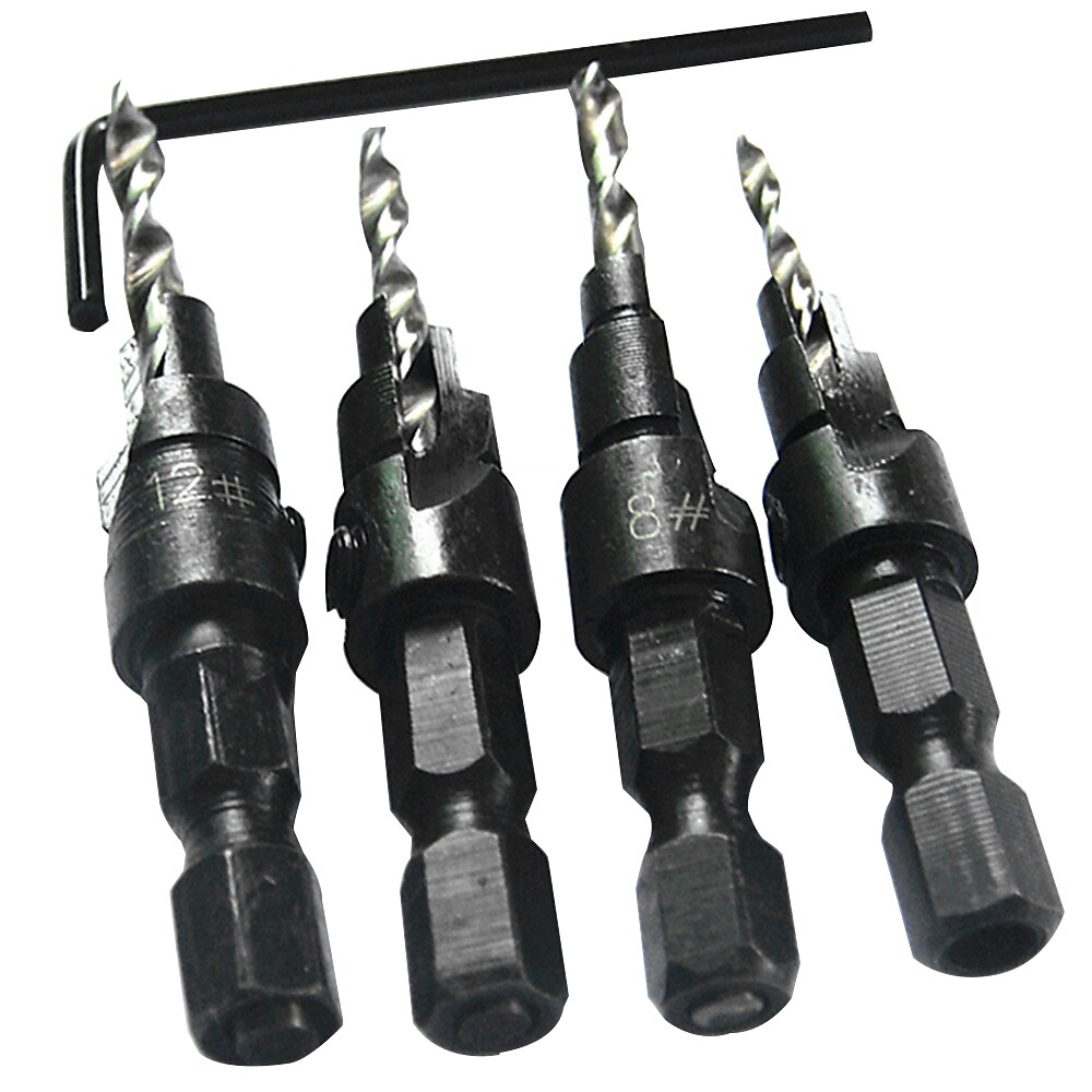 4 stuks boren hss hexagon schacht verzonken tapper tool houtbewerking hout pilot gat maat #6 #8 #10 #12 met 1 moersleutel 2025 - $9.99 –P6