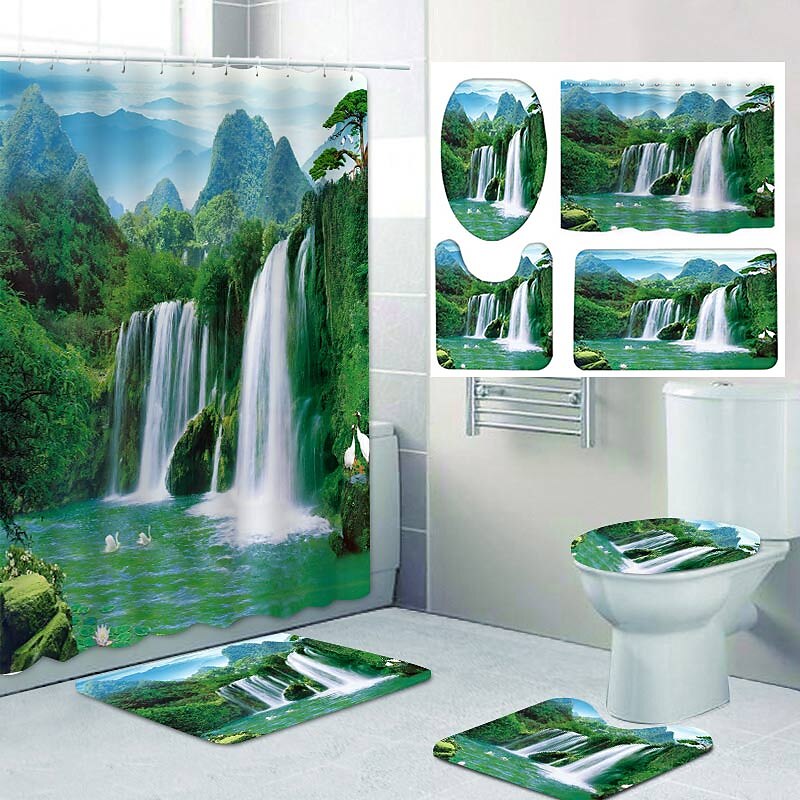 Natural Landscape Pattern Printing, Green Leaf Print Shower Curtains Taiwan