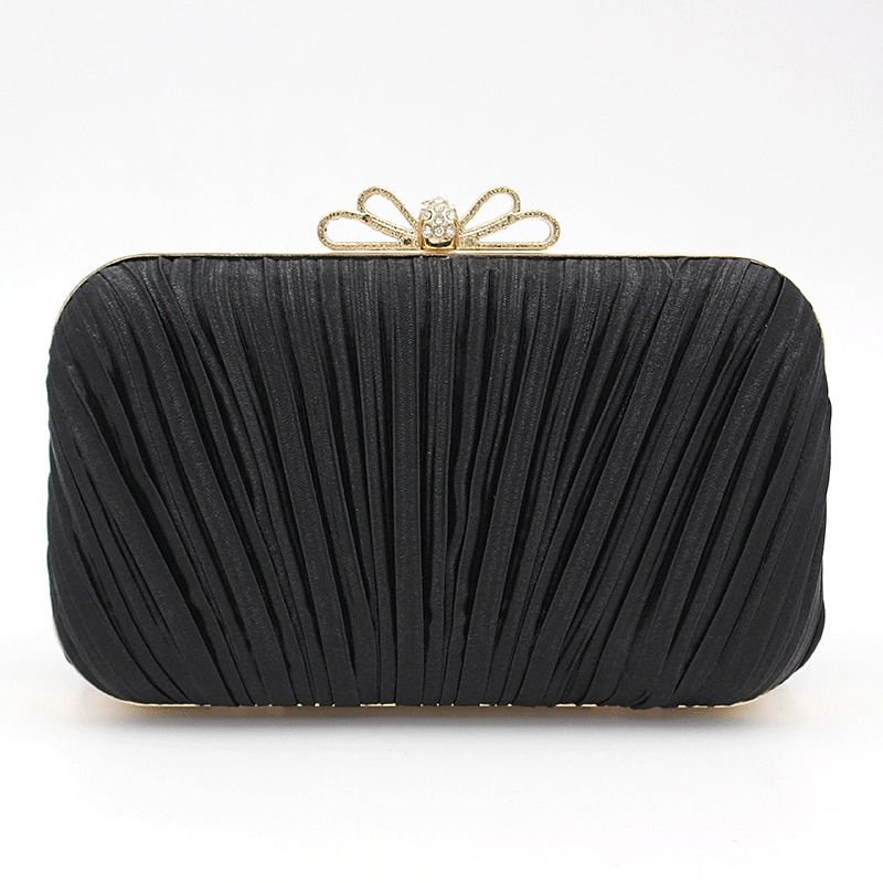 Elegante weiße Plissee-Clutch für Damen – Abendhandtasche mit Strass-Schleife für Hochzeiten, Partys und formelle Anlässe 2025 - $34.99 –P4