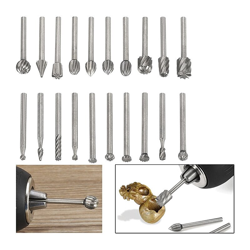 10 pz 1/8 '' gambo in acciaio hss frese rotative taglierina incisione rettifica bit per strumenti di taglio di file rotanti la lavorazione del legno fai da te del 2025 a $11.99 –P11