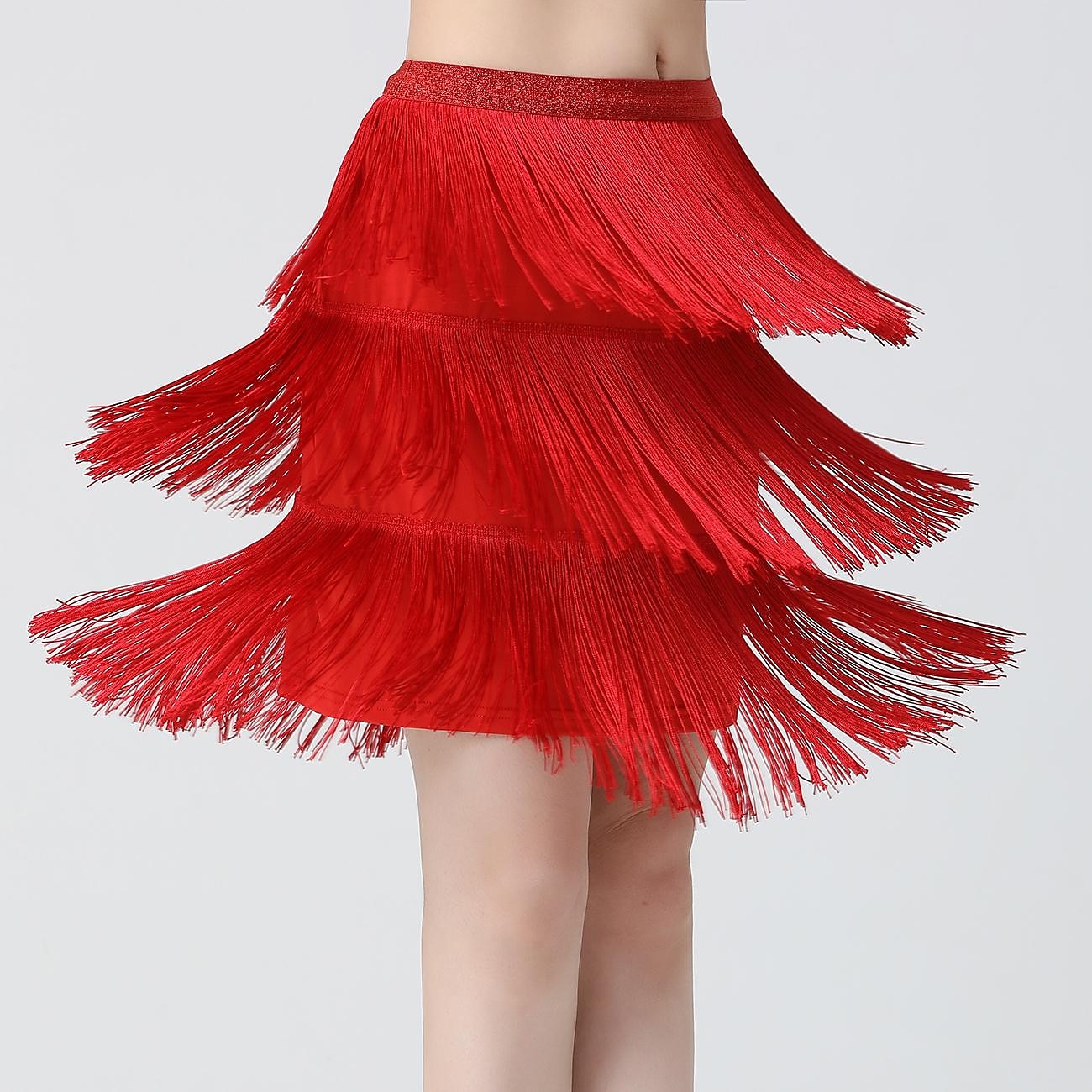 magedans latinsk danseskjørt frynset dusk ren farge skjøting kvinners trening ytelse høy spandex 2025 - $20.99 –P6
