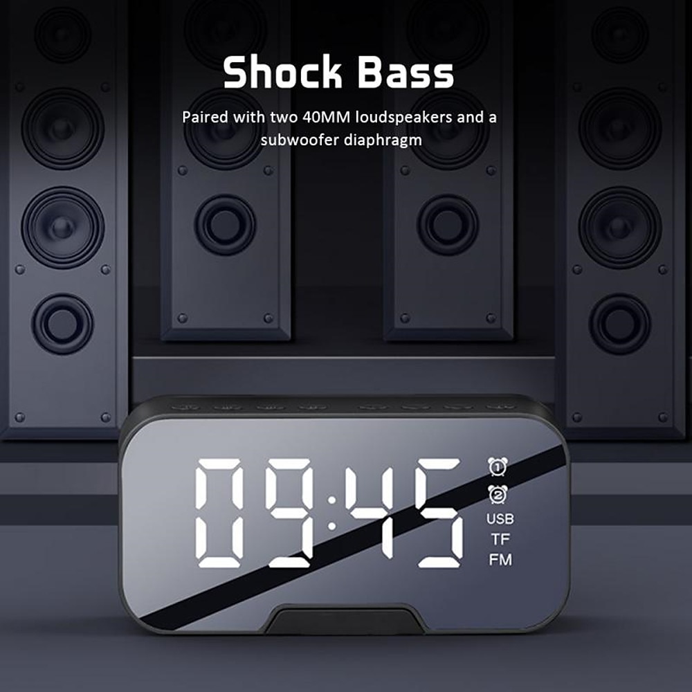 LED Dual Alarm Clock Wireless FM Radio Dimmer Phone Holder With Speaker Bluetooth 5.0 Mirror Clock Home Office Phone Supplies 2025 - $37.99 –P1