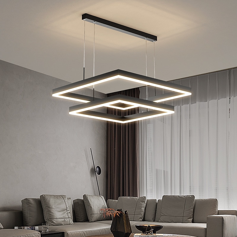 80 cm pendel LED lagdelt lysekrone moderne enkel kvadratisk nordisk soverom stue spisestuelampe 2025 - $499.99 –P1
