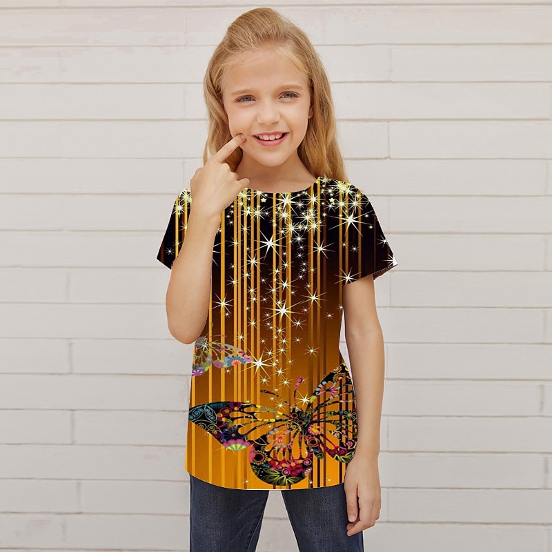 Fete 3D Animal Fluture Tricou Manșon scurt Tipărire 3D Vară Primăvară Activ Modă Drăguţ Copii 3-12 ani În aer liber Zilnic Interior Fit regulat 2026 - $11.99 –P7