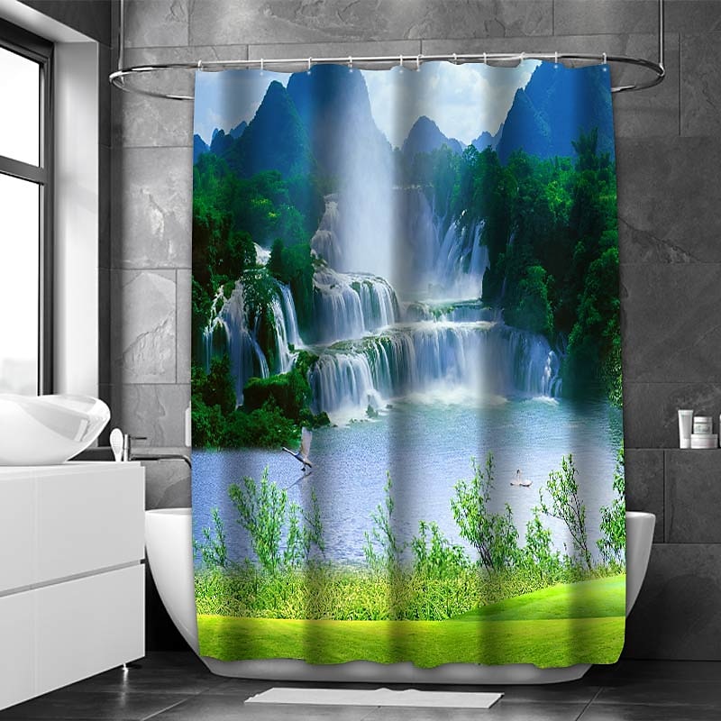Shower Curtain with Hooks 180cm*180cm(70"*70") Polyester Washable Waterproof Landscape Waterfall Pattern 2025 - $25.99 –P14