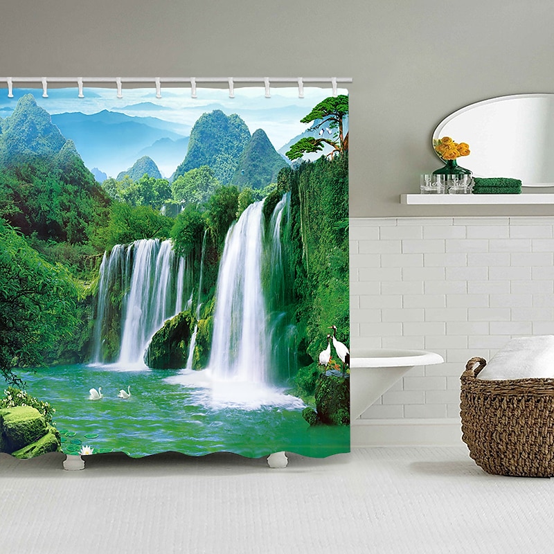 Shower Curtain with Hooks 180cm*180cm(70"*70") Polyester Washable Waterproof Landscape Waterfall Pattern 2025 - $25.99 –P3