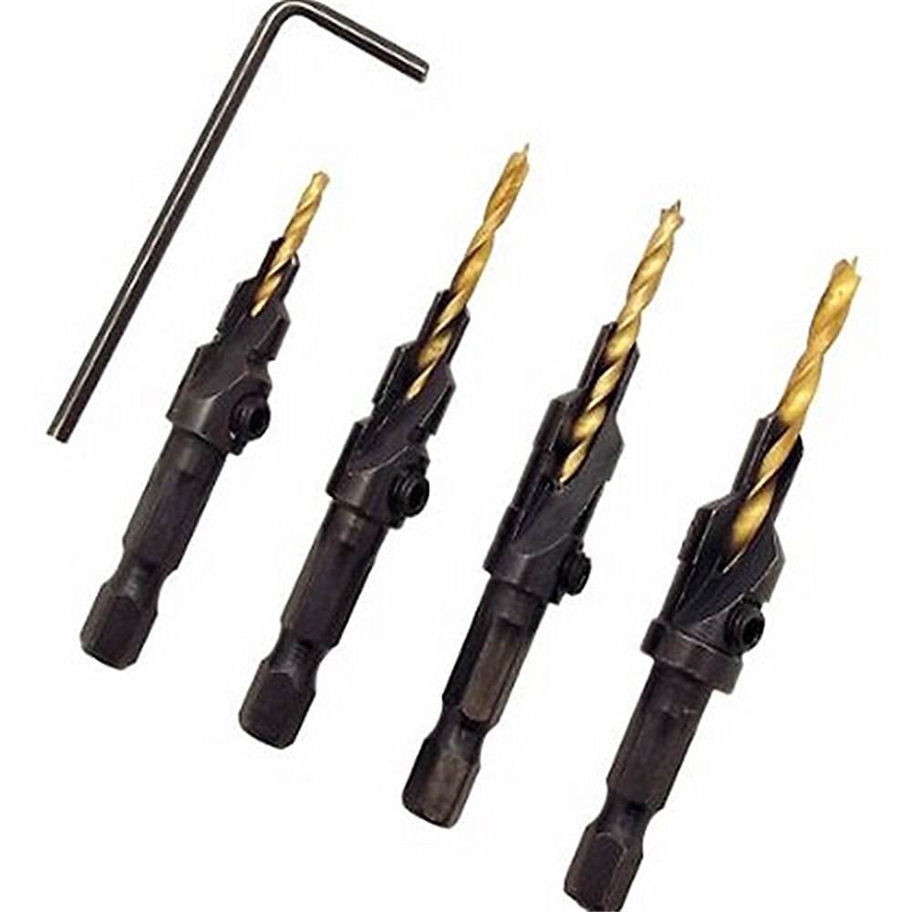 4 stuks boren hss hexagon schacht verzonken tapper tool houtbewerking hout pilot gat maat #6 #8 #10 #12 met 1 moersleutel 2025 - $9.99 –P8