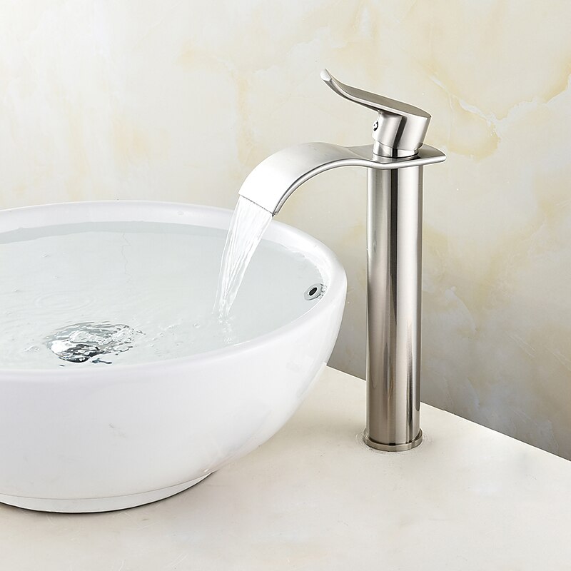 Brass Bath Sink Faucet with Drain,Waterfall Rose Gold Tall Centerset Single Handle One Hole Bath Taps with Hot and Cold Water 2025 - $129.99 –P5