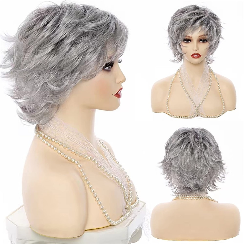 parrucca bionda mista marrone scuro marrone con riflessi parrucche pixie cut per donne bianche con frangetta parrucca sintetica ondulata corta naturale capelli veri parrucche per feste di natale del 2025 a $19.99 –P14