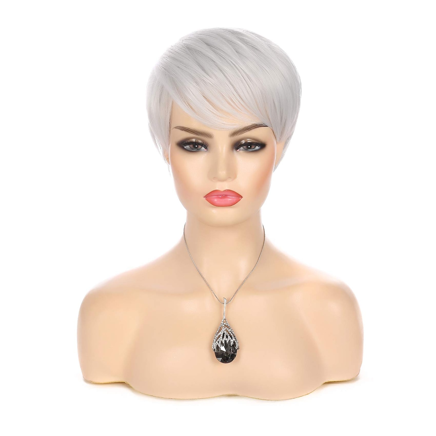 perruques gris argenté cheveux courts coupe lutin perruque droite avec frange synthétique cosplay perruques complètes pour femmes résistant à la chaleur costume de carnaval fête de 2025 ? $20.99 –P4