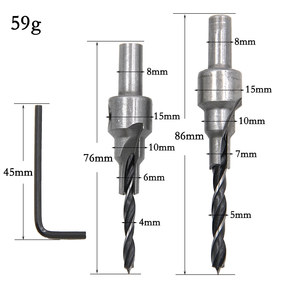 2025年 2本/セットドリルビットセット皿穴2枚刃3段4mm/6mm 5mm/7mmウッドリーマー木工面取りキット用電動工具  コレクション – $9.99 –P1