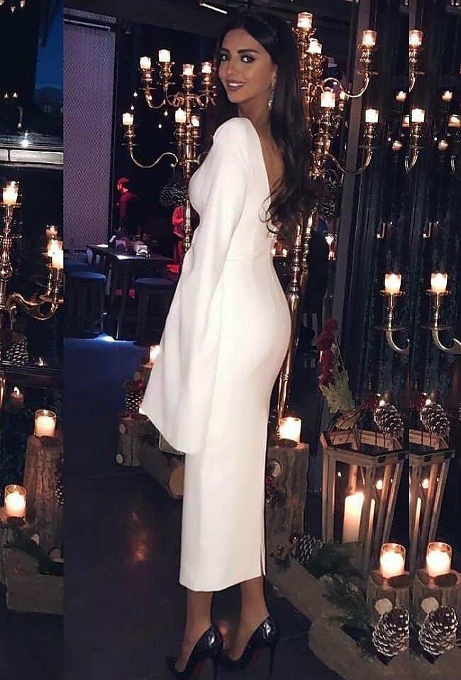 Sheath cocktailklänningar elegant klänning bröllopsgäst semester te längd lång ärm juvelhals höst bröllopsgäst jersey rygglös med slank enfärgad derbyklänning 2025 2025 - $141.99 –P2
