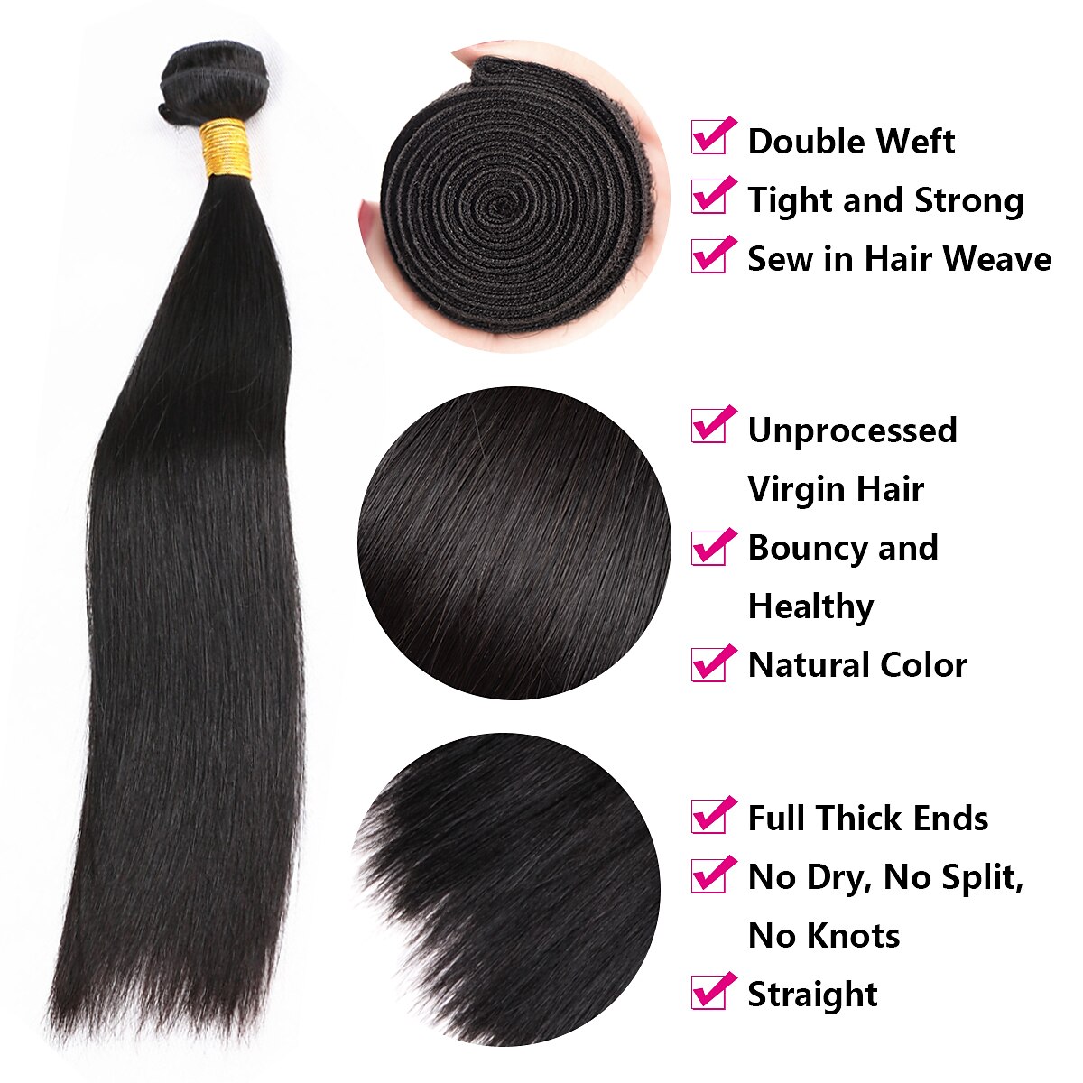 3 Bundles Hair Weaves Brazilian Hair Straight Human Hair Extensions Human Hair Natural Color Hair Weaves / Hair Bulk Extension Bundle Hair 8-28 inch Natural Color Odor Free Best Quality New Arrival 2025 - $60.99 –P4