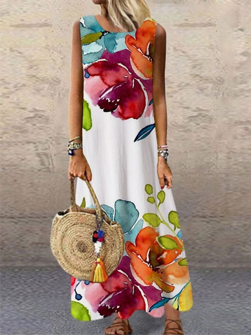 Women's Maxi Dress Casual Dress Sundress Shift Dress Fashion Vacation Party Casual Regular Fit Floral Print Sleeveless Crew Neck Rainbow Summer Spring Fall Autumn 2025 - $36.99 –P2