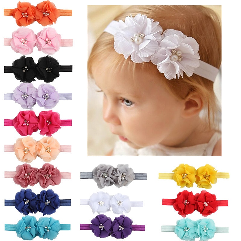 Kids / Toddler Girls' Fashion Baby Headband Two Hand-Stitched Chiffon Rhinestone Floral Headband Children's Flower Headband Hair Accessories 2026 - $2.99 –P1