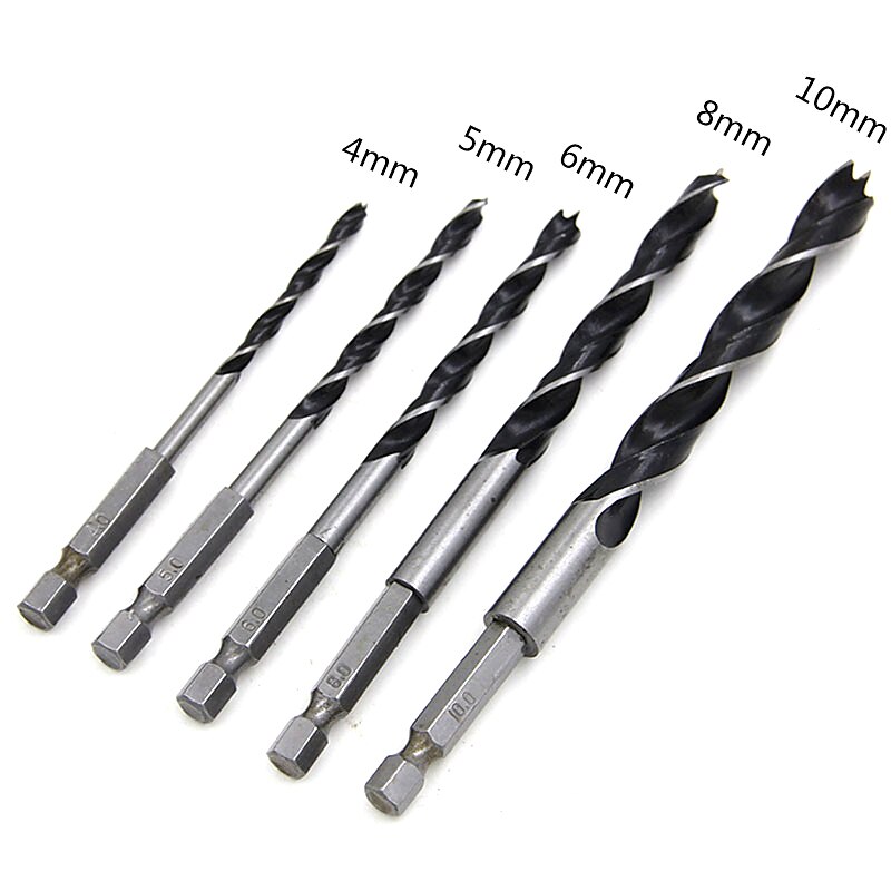 5 stks quick change hex schacht hcs twist boor drie fluiten hardware set 4mm 5mm 6mm 8mm 10mm hout diy gereedschap 2025 - $7.99 –P1