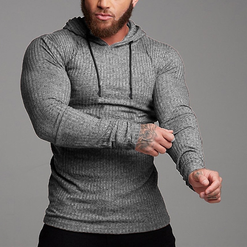 Herr Huvtröja Svart Vit Grå Huva Ensfärgat Strukturerad Sport & Utomhus Polyester Aktiv Vinter Kläder Pull Tröjor Långärmad Smal 2025 - $23.99 –P10