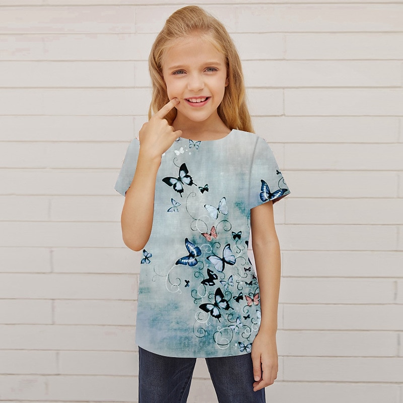 Fete 3D Animal Fluture Tricou Manșon scurt Tipărire 3D Vară Primăvară Activ Modă Drăguţ Copii 3-12 ani În aer liber Zilnic Interior Fit regulat 2026 - $11.99 –P8