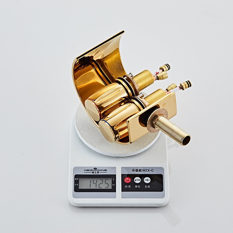 Widespread Bathroom Sink Mixer Faucet, Waterfall Arc Spout Brass 3 Hole 2 Handle Basin Tap Deck Mounted, Washroom Basin Vessel Water Tap with Hot and Cold Hose 2025 - $145.99 –P2