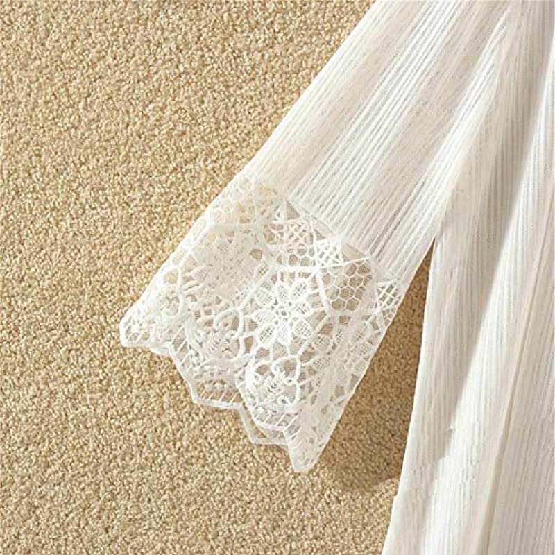Women's Cardigan Lace Solid Color Basic Casual Lace Long Sleeve Loose Sweater Cardigans Open Front Spring Summer White Black / Holiday 2025 - $16.99 –P5