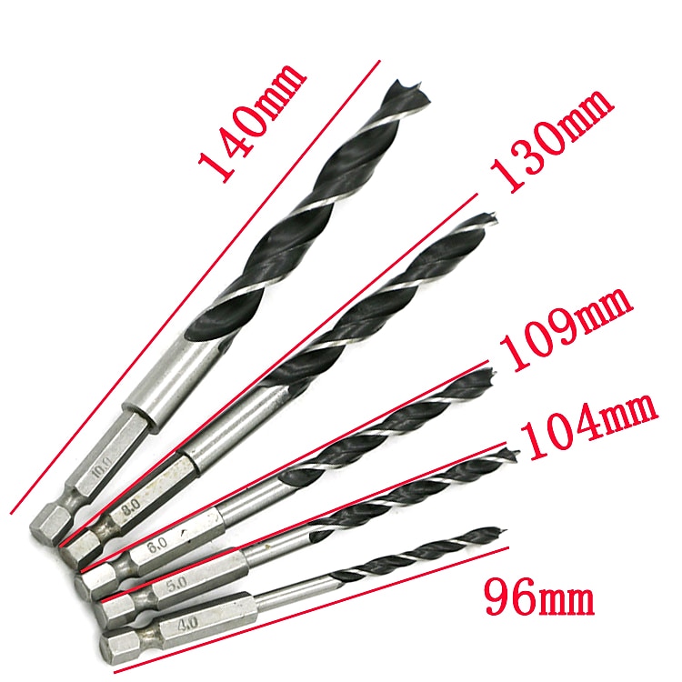 5 stks quick change hex schacht hcs twist boor drie fluiten hardware set 4mm 5mm 6mm 8mm 10mm hout diy gereedschap 2025 - $7.99 –P7