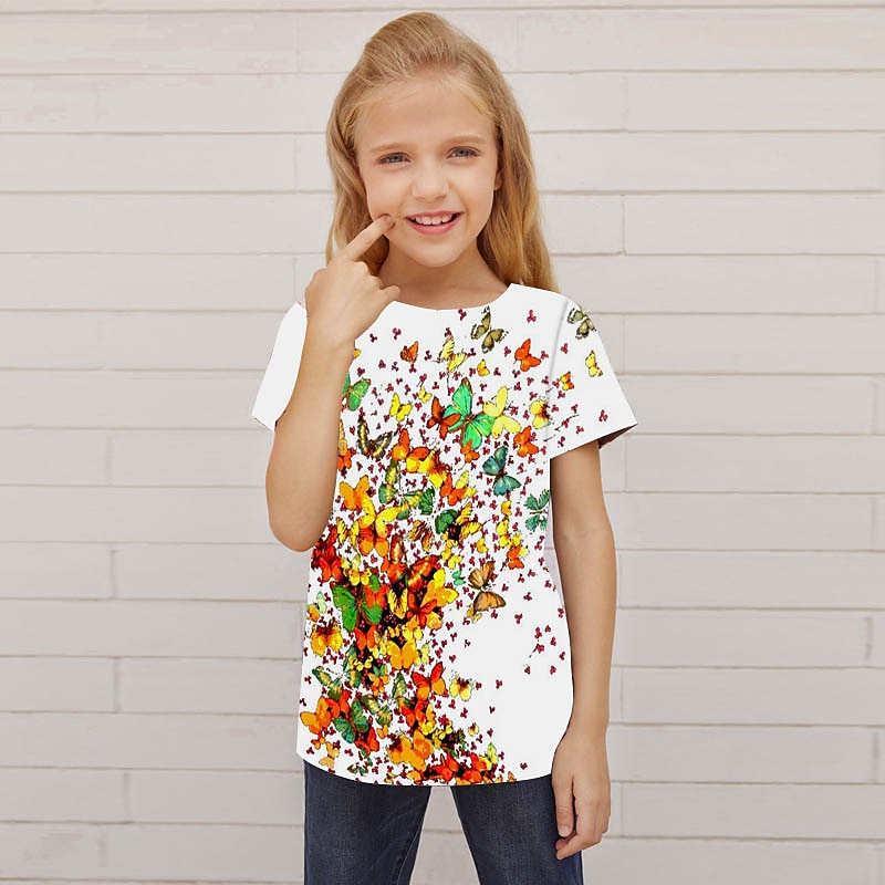 Fete 3D Animal Fluture Tricou Manșon scurt Tipărire 3D Vară Primăvară Activ Modă Drăguţ Copii 3-12 ani În aer liber Zilnic Interior Fit regulat 2026 - $11.99 –P4