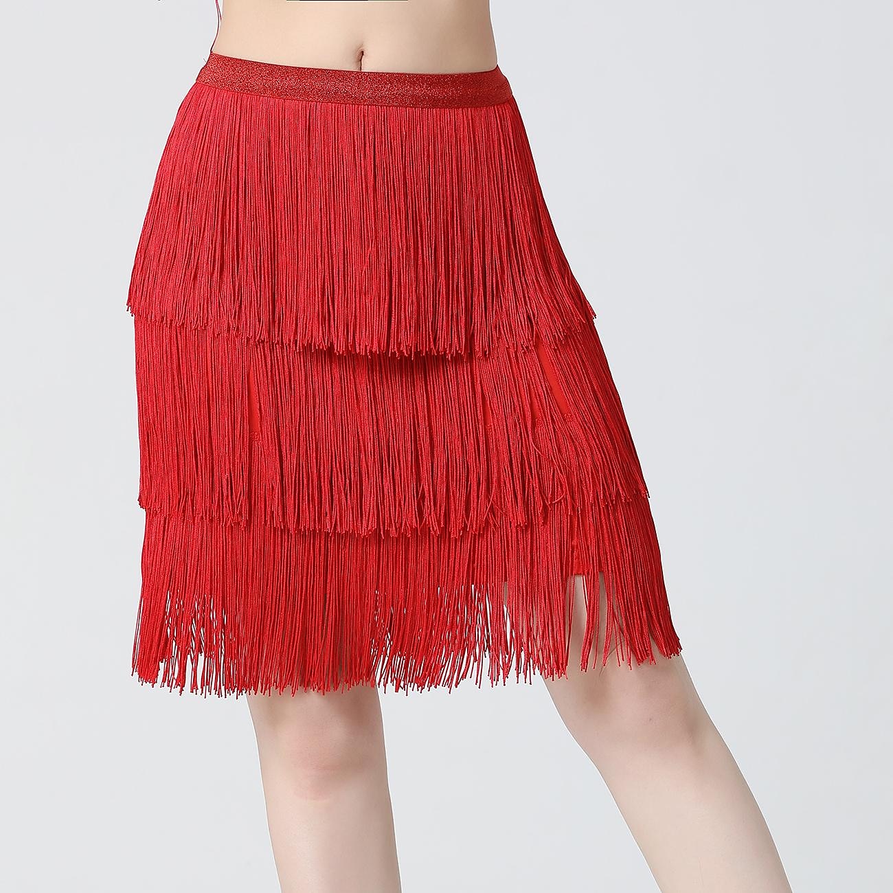 magedans latinsk danseskjørt frynset dusk ren farge skjøting kvinners trening ytelse høy spandex 2025 - $20.99 –P5