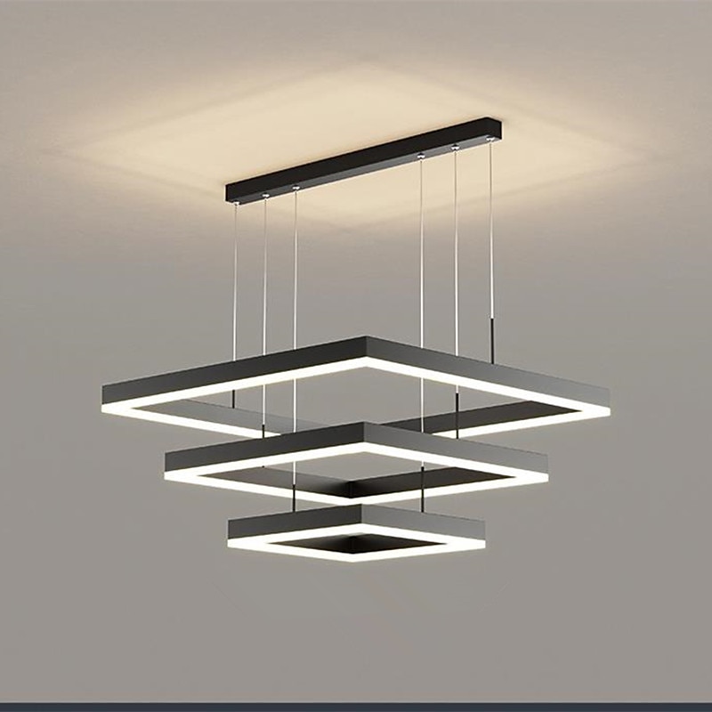 80 cm pendel LED lagdelt lysekrone moderne enkel kvadratisk nordisk soverom stue spisestuelampe 2025 - $499.99 –P7