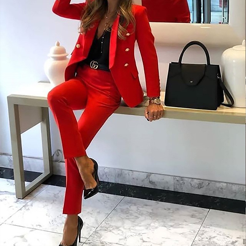 Women's Suits Blazer Outdoor Work Office / Career Fall Spring Regular Coat Regular Fit Adjustable Breathable Basic Formal Lady Jacket Long Sleeve Solid Color Black Yellow Red 2023 - AED 183 –P4