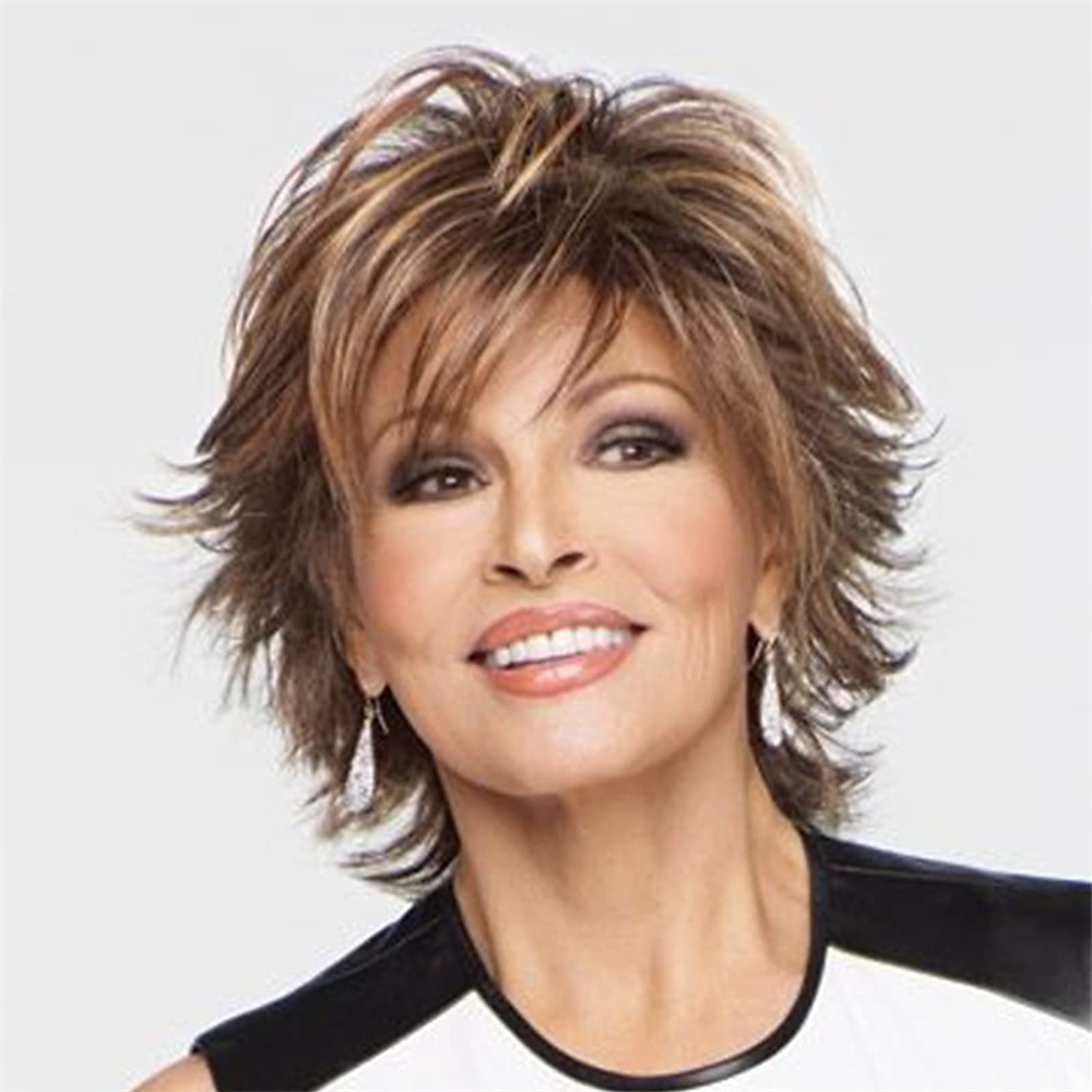 parrucca bionda mista marrone scuro marrone con riflessi parrucche pixie cut per donne bianche con frangetta parrucca sintetica ondulata corta naturale capelli veri parrucche per feste di natale del 2025 a $19.99 –P2