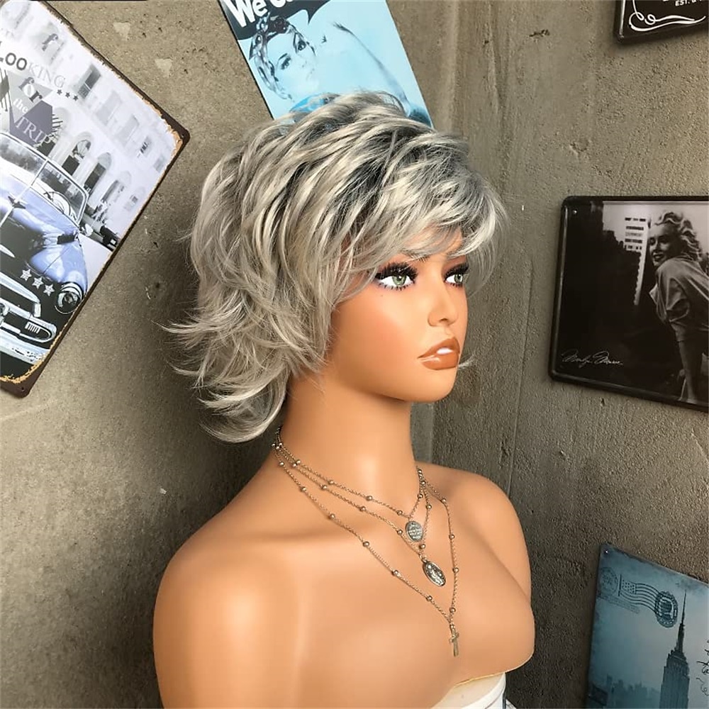 parrucche pixie cut parrucca grigia corta argento omber grigio parrucche ondulate pixie cut per donne bianche con frangetta capelli sintetici naturali del 2025 a $23.99 –P2