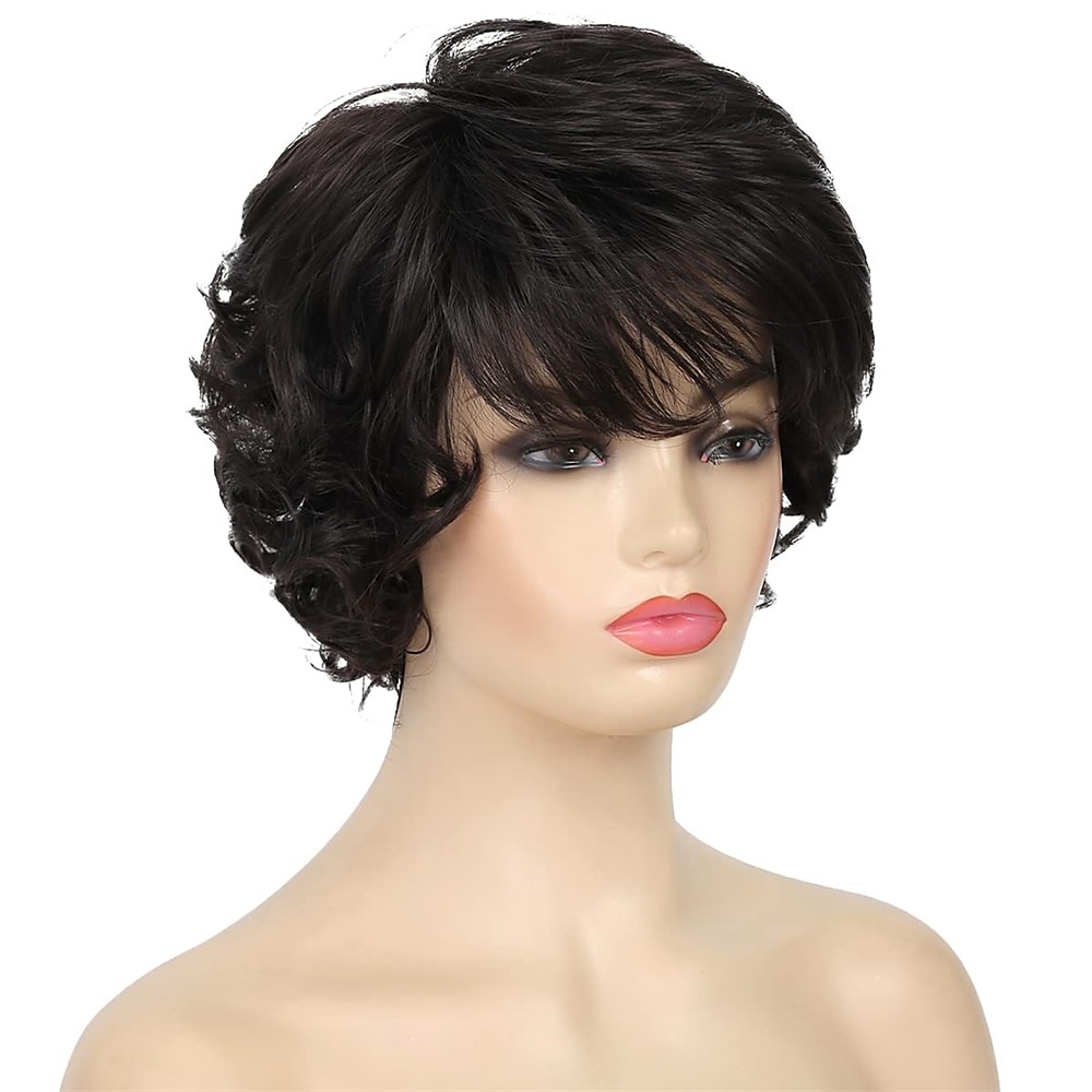 parrucca da vecchia signora capelli corti ricci grigi con frangetta parrucche piene cosplay resistenti al calore capelli sintetici naturali del 2025 a $27.99 –P16