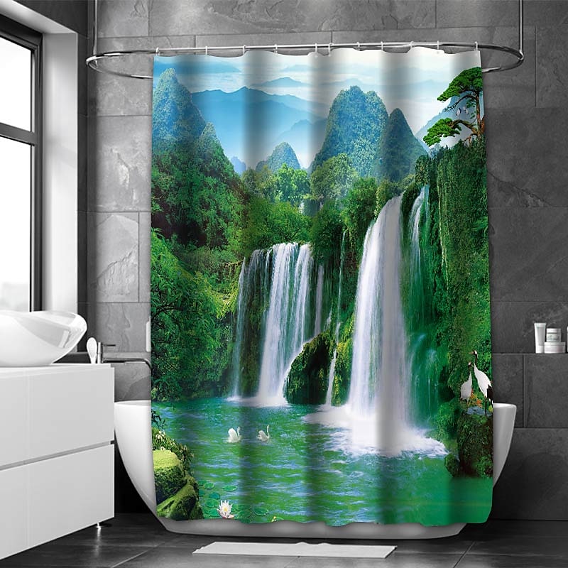 Shower Curtain with Hooks 180cm*180cm(70"*70") Polyester Washable Waterproof Landscape Waterfall Pattern 2025 - $25.99 –P5