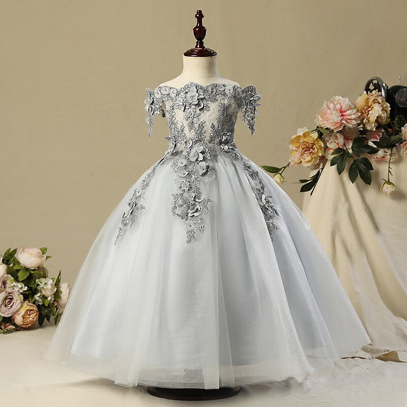 Abito da damigella d'onore bambina Da ragazza Vestito Abito da principessa Vestito da festa Matrimonio Feste Pegeant Elegante Da principessa Dolce Retato Fiore decorativo Manica corta Senza spalline del 2025 a $86.99 –P3