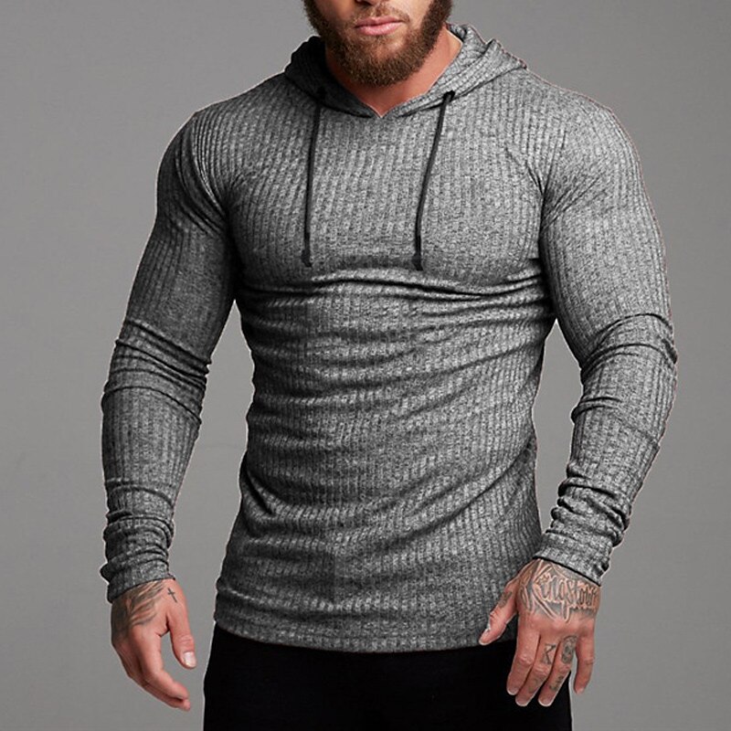 Herr Huvtröja Svart Vit Grå Huva Ensfärgat Strukturerad Sport & Utomhus Polyester Aktiv Vinter Kläder Pull Tröjor Långärmad Smal 2025 - $23.99 –P12
