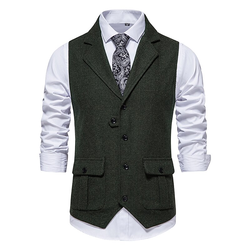 Men's Vest Waistcoat Wedding Party / Evening Vintage Retro Spring Fall Pocket Polyester Warm Solid Color Single Breasted Regular Fit Navy Blue Dark Green Coffee Gray Vest 2026 - $40.99 –P3