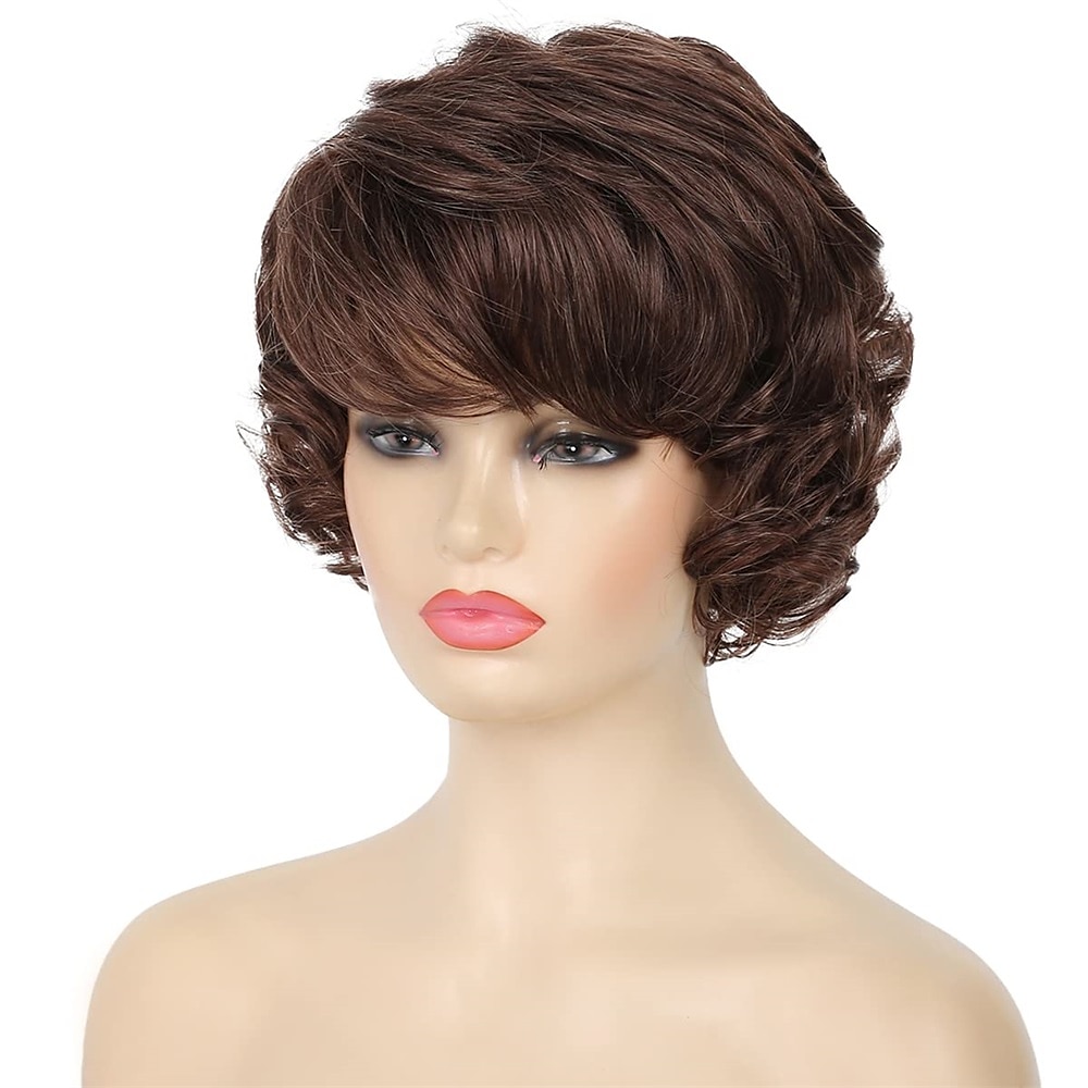 parrucca da vecchia signora capelli corti ricci grigi con frangetta parrucche piene cosplay resistenti al calore capelli sintetici naturali del 2025 a $27.99 –P10