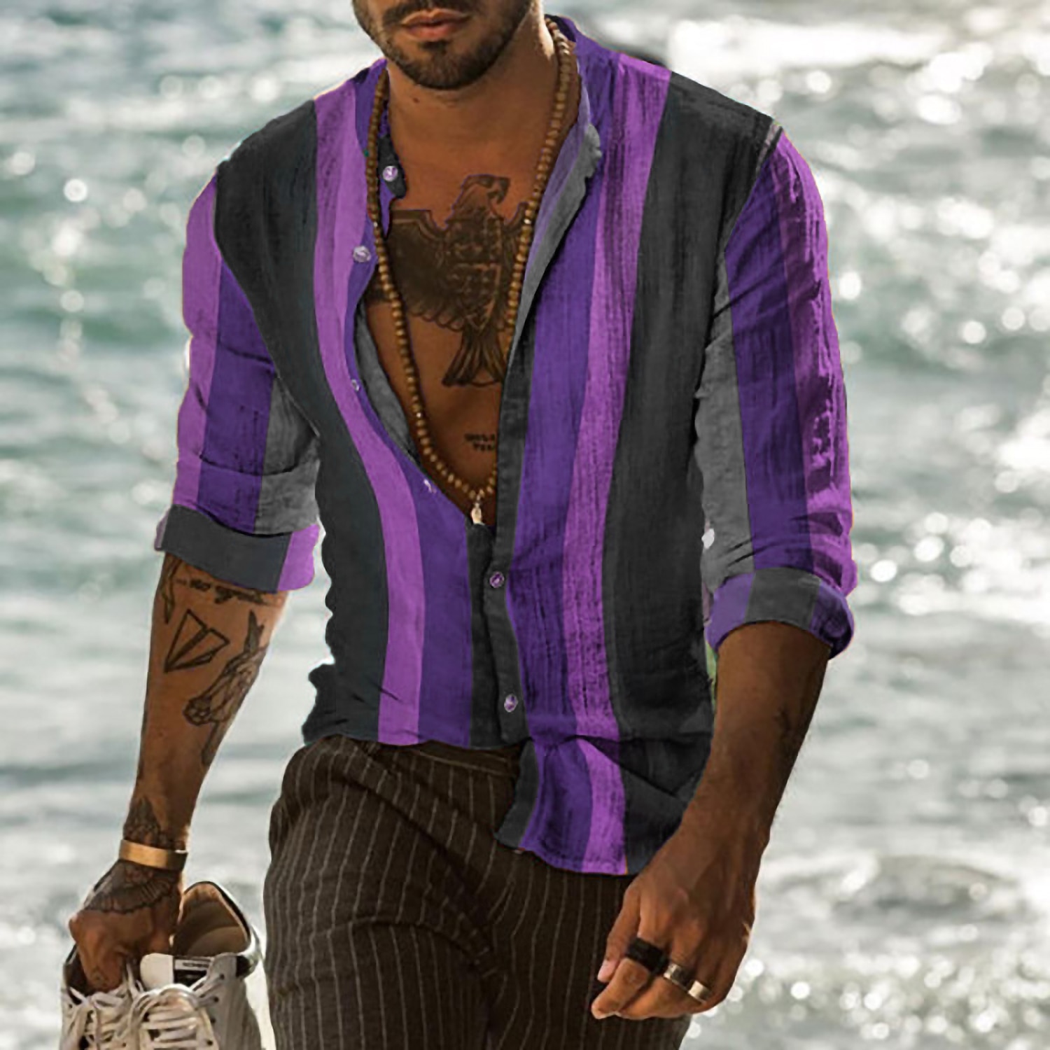 Homme Rayé Formes Géométriques Chemise Chemise boutonnée manche longue Mode Design Décontractées Extérieur du quotidien Automne Hiver Col Imprimer Bouton bas Vert Claire Rose Claire Rouge Violet Vert de 2025 ? $26.99 –P3