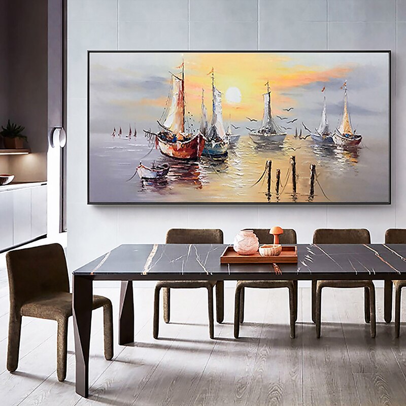 olieverfschilderij 100% handgemaakte handgeschilderde kunst aan de muur op canvas abstracte oceaan zeilboot zonsondergang landschap woondecoratie decor opgerold canvas geen frame niet uitgerekt 2025 - $97.99 –P4
