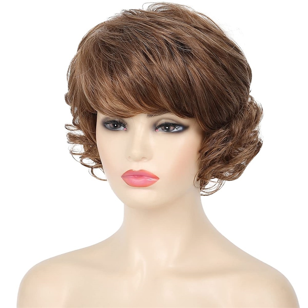 parrucca da vecchia signora capelli corti ricci grigi con frangetta parrucche piene cosplay resistenti al calore capelli sintetici naturali del 2025 a $27.99 –P6