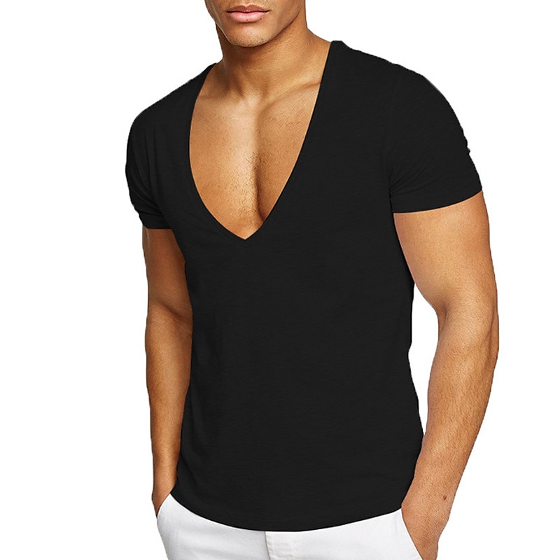 Men's T Shirt Short Sleeve V Neck Summer Plain Sports Fashion Lightweight Vacation Casual Holiday Black White Red Top Tee for Men 2025 - GBP £11 –P1