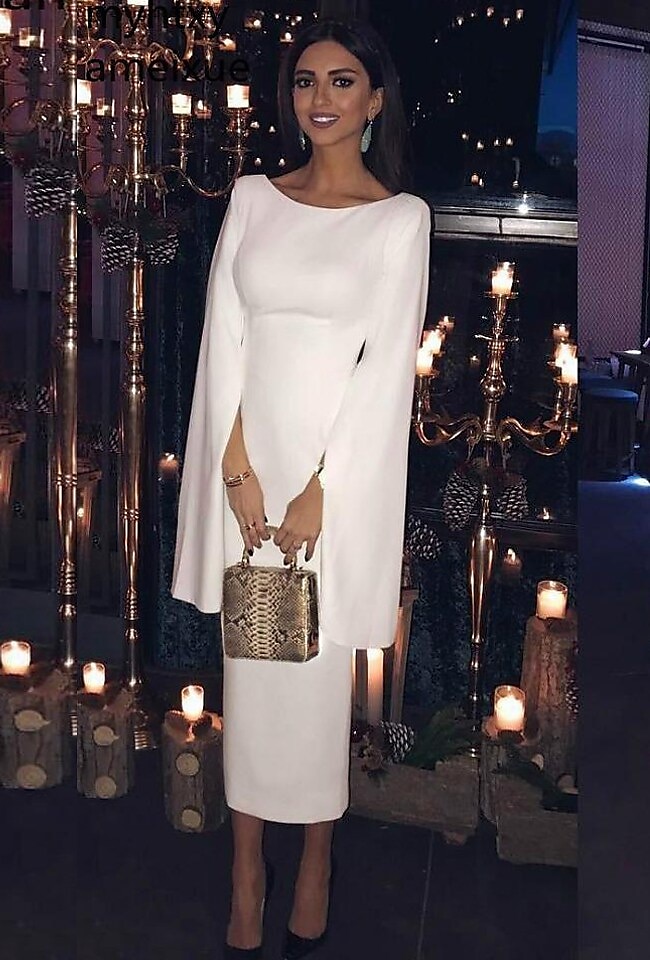 Sheath cocktailklänningar elegant klänning bröllopsgäst semester te längd lång ärm juvelhals höst bröllopsgäst jersey rygglös med slank enfärgad derbyklänning 2025 2025 - $141.99 –P1