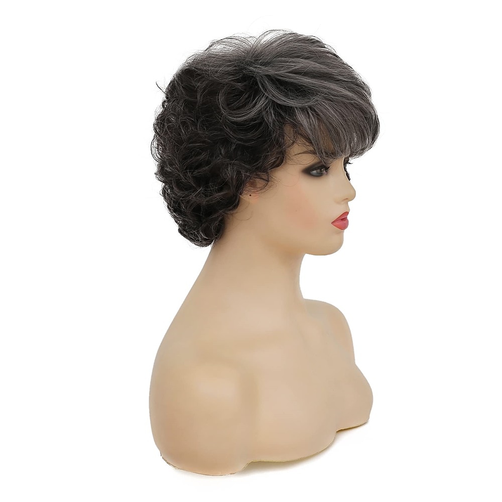 parrucche grigie corte ricci per le donne parrucca sintetica naturale soffice a strati cosplay di halloween resistente al calore del 2025 a $24.99 –P9