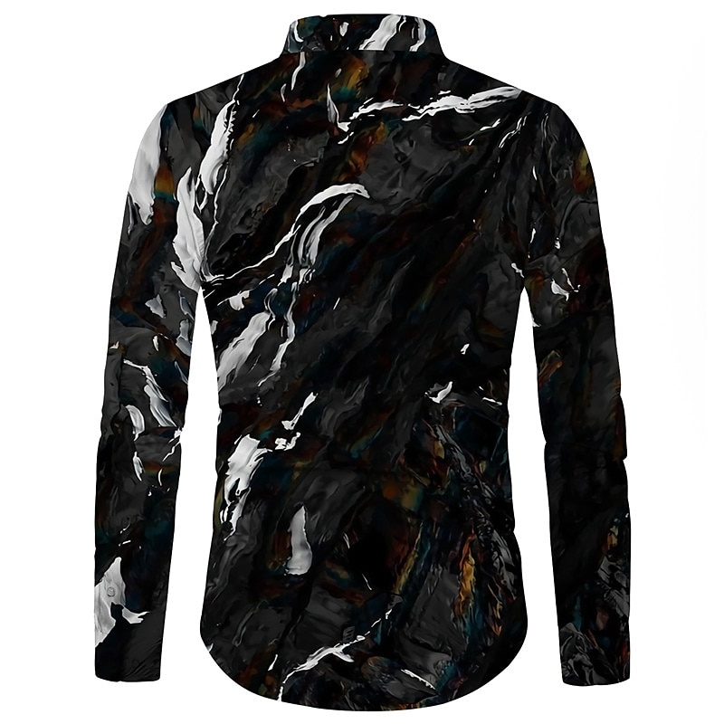 Per uomo Gradiente Camicia Camicia con bottoni Manica lunga Di tendenza Originale Informale Esterno Strada Per eventi Estate Primavera Collo ripiegabile Stampa Bottone giù Nero del 2025 a $26.99 –P2