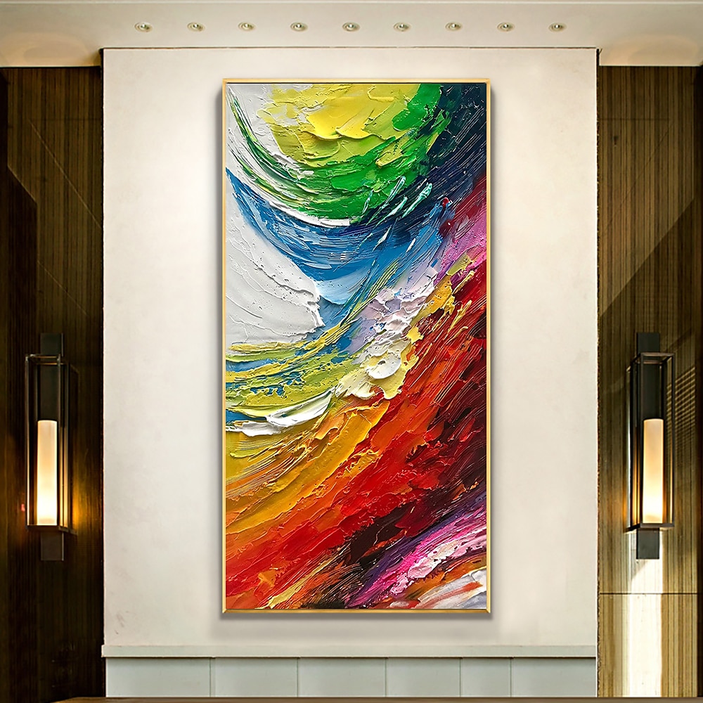 olieverfschilderij 100% handgemaakte handgeschilderde kunst aan de muur op canvas verticale kleurrijke abstracte moderne woondecoratie decor gerold canvas geen frame niet uitgerekt 2025 - $100.99 –P4