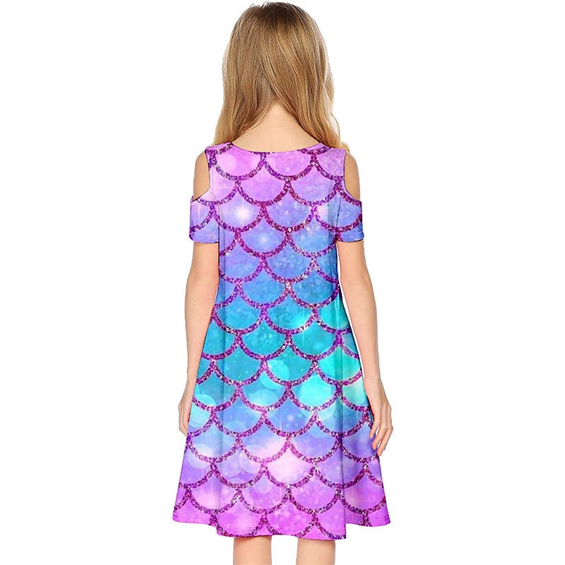 Girls' 3D Mermaid Dress Short Sleeve 3D Print Summer Spring Vacation Daily Holiday Cute Casual Sweet Kids 3-12 Years A Line Dress Above Knee Regular Fit 2025 - $15.99 –P3