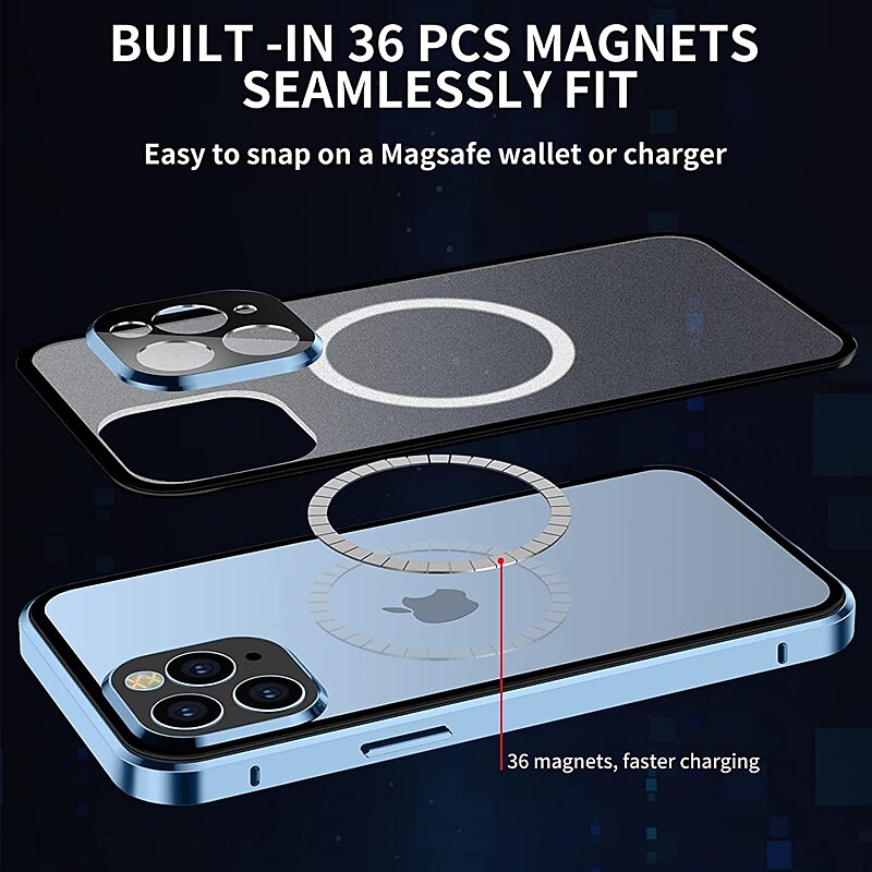 2025年 電話 ケース 用途 iPhone 14 Pro Max Plus 13 12 11 Pro Max 磁気吸着ケース マグセーフ搭載 両面 耐衝撃 強化ガラス メタル  コレクション – $24.99 –P8