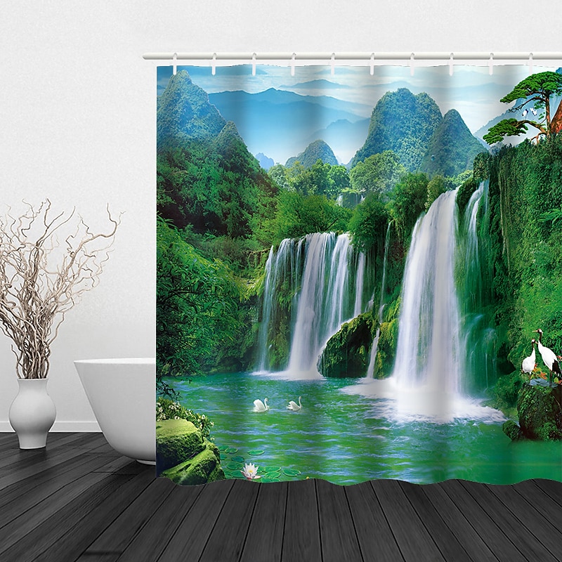 Shower Curtain with Hooks 180cm*180cm(70"*70") Polyester Washable Waterproof Landscape Waterfall Pattern 2025 - $25.99 –P4