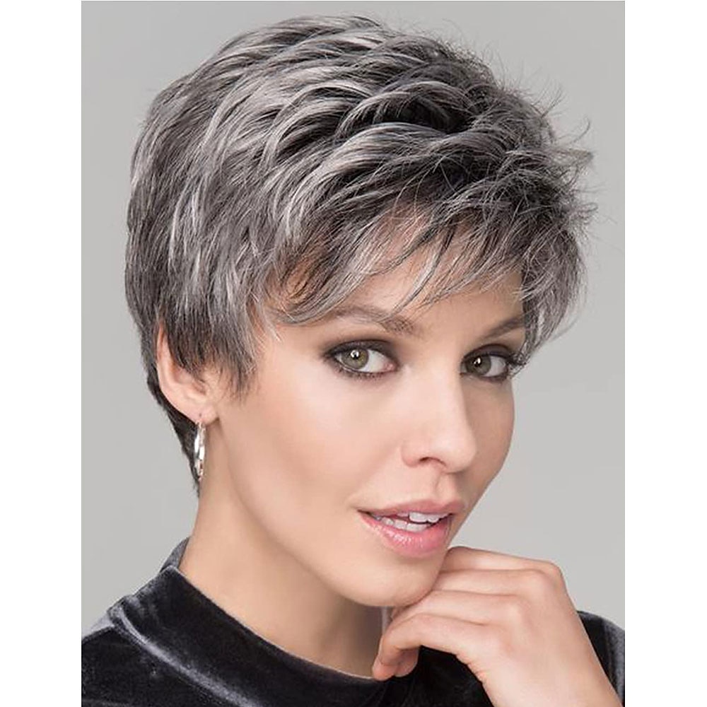 parrucche grigie corte bob per donne miste parrucche sintetiche parrucche pixie bob dritte carine gary del 2025 a $21.99 –P5